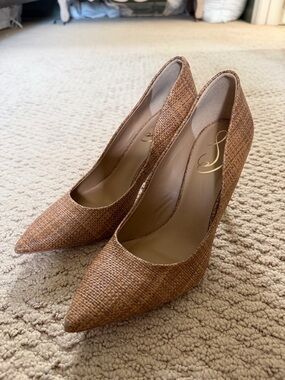 Sam Edelman Women's Brown Woven Pointed-Toe Heels W8
